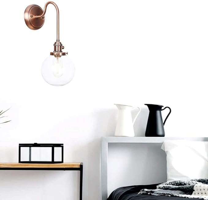 Wall Lamps, Nordic Creative Iron Sconce Lighting with Switch, Clear Glass Lampshade Metal Wall Lights for Bedroom Living Room(Color:D)