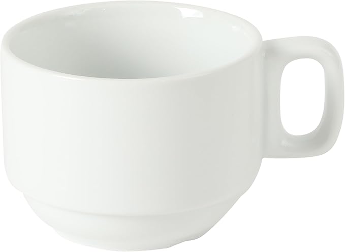 Gibson Home Gracious Dining 7-Ounce Cappuccino Cups Set of 4, Stackable Coffee Cups with 4 Saucers, Metal Stand, Coffee Mugs for Latte, Café, Mocha, Tea
