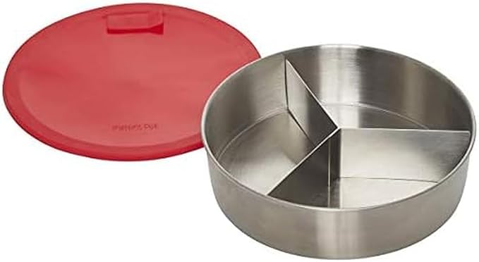 Instant Pot Official Round Nonstick Cook/Bake Pan with Lid & Removable Divider, Multi-Purpose, Heavy-Duty, Dishwasher Safe, Oven Safe, 7", 32 oz, Red, Compatible with 6-Quart and 8-Quart Cookers