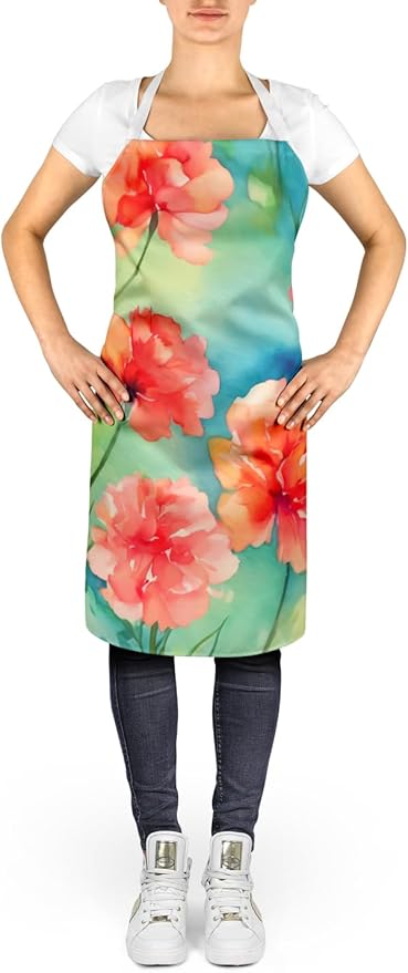 Caroline's Treasures Carnations in Watercolor Apron Cooking Kitchen Server Baking Crafts Gardening for Adult Women Men, Unisex, Large, Multicolor