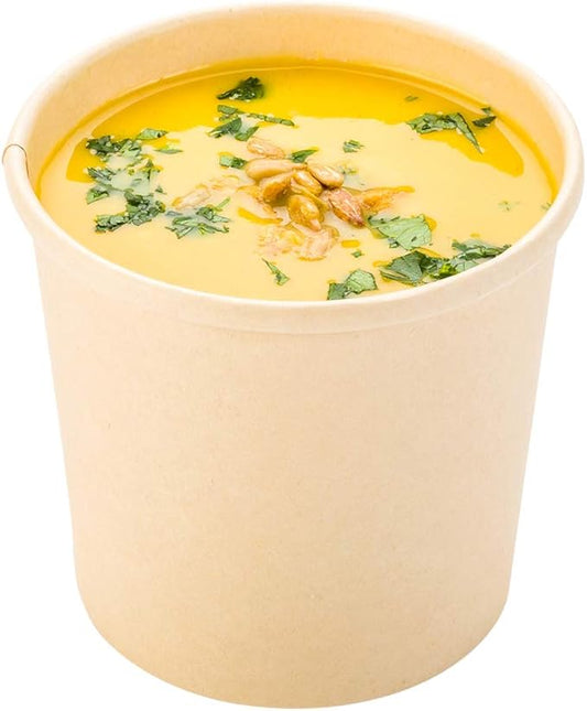Restaurantware-Bio Tek 12 Ounce Disposable Soup Cups, 25 Microwavable Paper Soup Cups - Vented Lids Sold Separately, Hot And Cold Foods, Bamboo Paper To Go Containers, For Desserts Or Treats