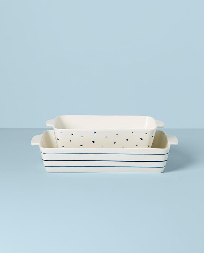 Lenox Blue Bay Rectangular Baker Set, 2-Piece Porcelain Baking Dishes, Oven to Table Serveware