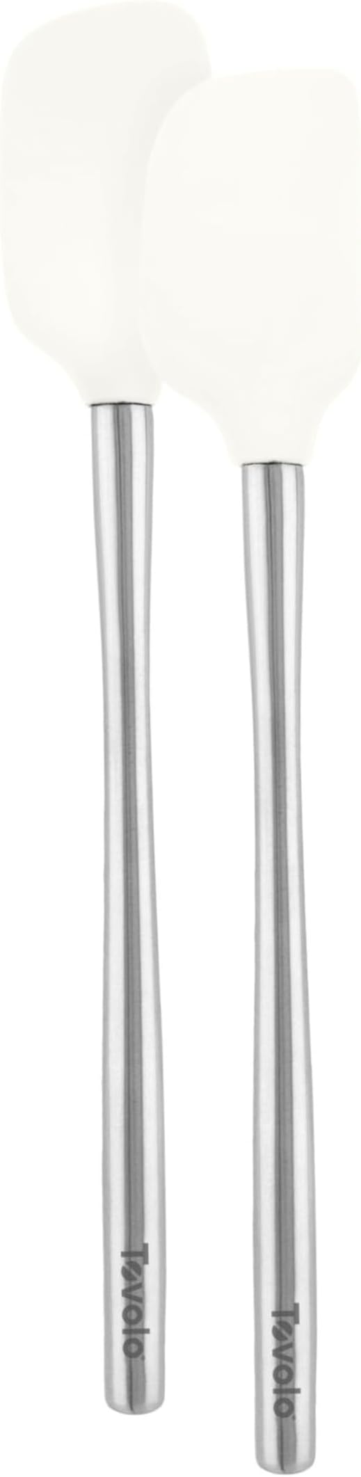 Tovolo Flex Core Mini Silicone Spatula Spoonula Set of 2 for Non Stick Cast Iron Cooking & Baking, Dishwasher Safe Heat Resistant BPA Free Small Stainless Steel Handle Kitchen Utensil, White