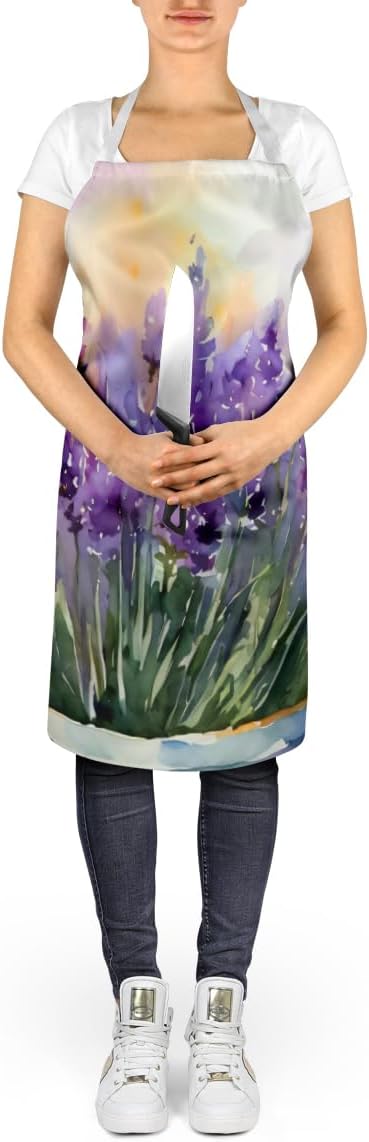 Caroline's Treasures Lavender in Watercolor Apron Cooking Kitchen Server Baking Crafts Gardening for Adult Women Men, Unisex, Large, Multicolor