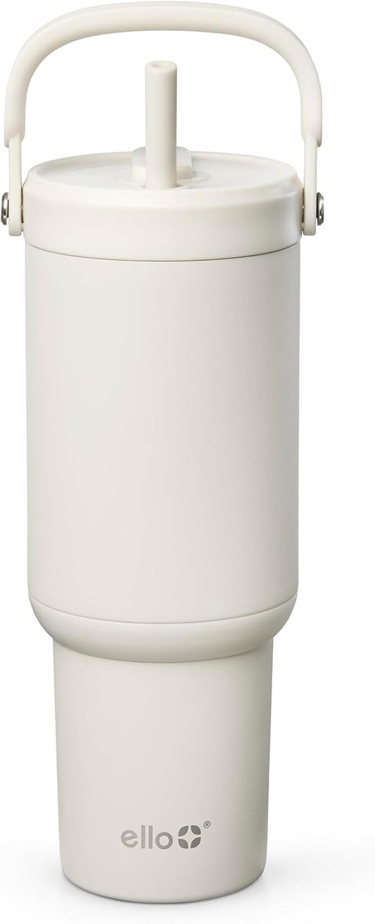 Ello Oasis Go+ 26oz Tumbler with Top Handle and Retracting Straw | Reusable Insulated Stainless Steel Cup, 100% Leakproof Water Bottle, 24 Hours Cold, Cup Holder Friendly For Travel | Mineral