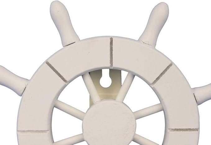 White Decorative Ship Wheel with Hook 6 Inch - Wooden Ship Wheel - Ships Steering Wheel Decoration