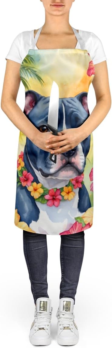 Caroline's Treasures Staffordshire Bull Terrier Luau Apron Cooking Kitchen Server Baking Crafts Gardening for Adult Women Men, Unisex, Large, Multicolor