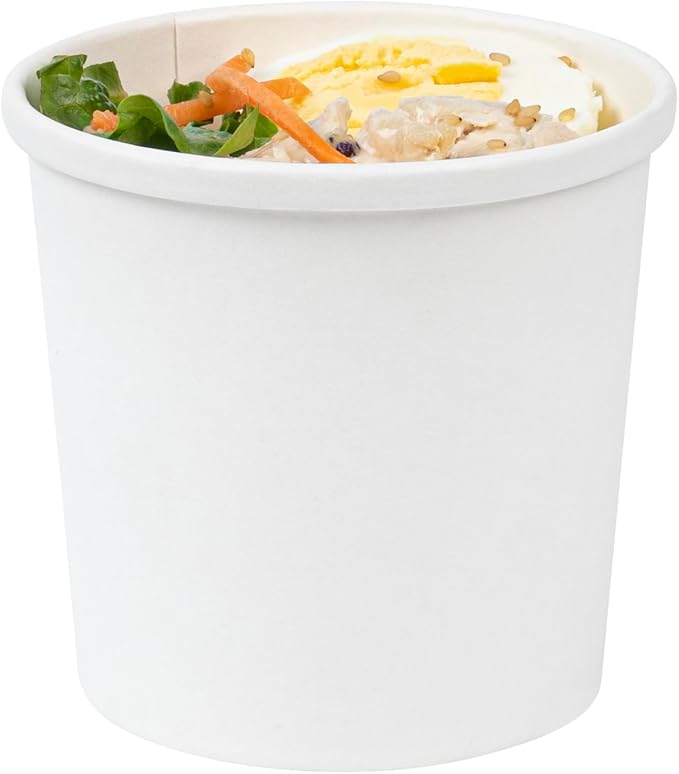 Restaurantware-Bio Tek 12 Ounce Disposable Soup Cups, 200 Microwavable Paper Soup Cups - Vented Lids Sold Separately, Hot And Cold Foods, White Paper To Go Containers, For Desserts Or Treats