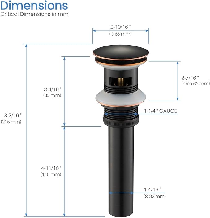 KIBI Bathroom Sink Pop-Up Drain with Overflow (Full Cover) | Lavatory Vanity Drain Stopper | Durable Leak-Proof Sink Drain for Bathroom, Kitchen, and Lavatories | Oil Rubbed Bronze, KPW102