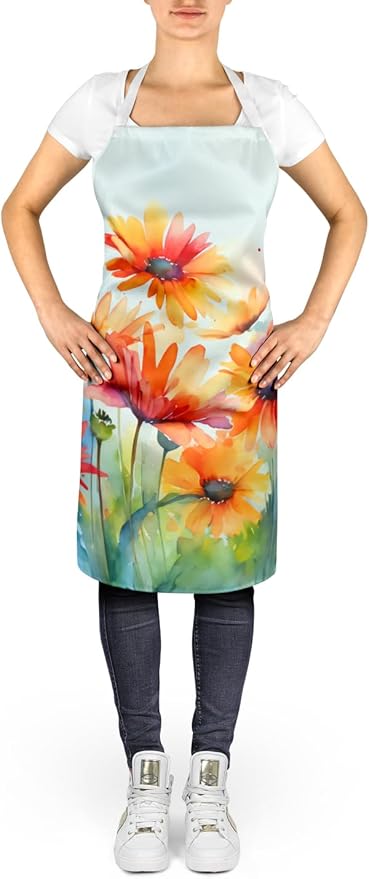 Caroline's Treasures Gerbera Daisies in Watercolor Apron Cooking Kitchen Server Baking Crafts Gardening for Adult Women Men, Unisex, Large, Multicolor