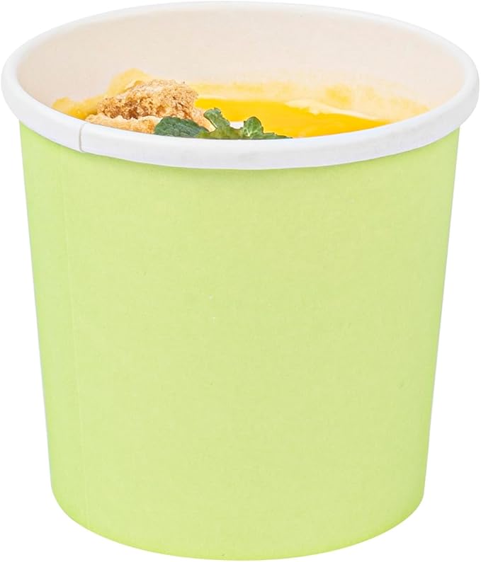 Bio Tek 12 Ounce Disposable Soup Cups, 200 Microwavable Paper Soup Cups - Vented Lids Sold Separately, Hot And Cold Foods, Green Paper To Go Soup Containers, For Desserts Or Treats - Restaurantware