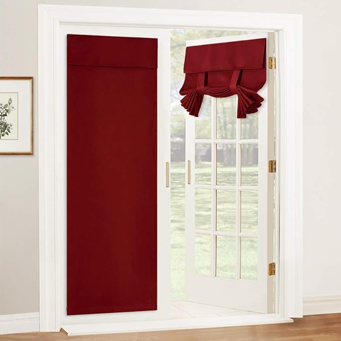 RYB HOME Blackout Door Curtain - Privacy Thermal Insulated Front/Tricia/Patio French Door Glass Window Curtains for Living Room Dining, W36 x L80 inch, 1 Panel, Burgundy Red