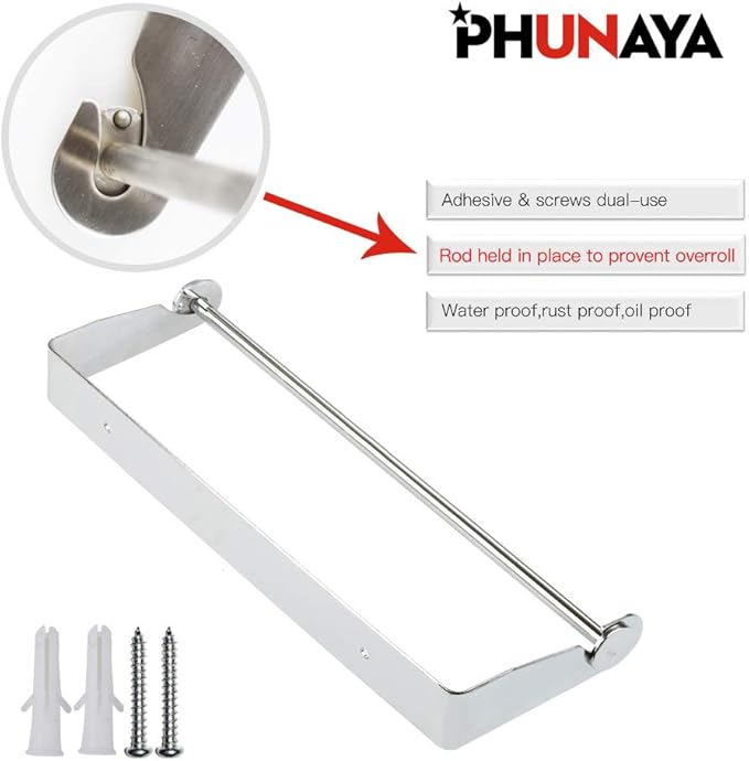 PHUNAYA Under Cabinet Paper Towel Holder Wall Mount for Home Kitchen,Stainless Steel for Large Rolls-Chrome