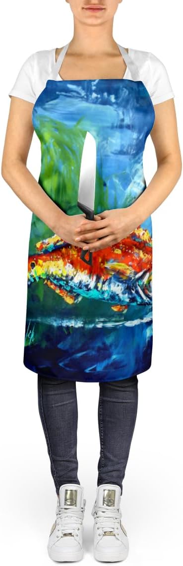 Caroline's Treasures Break Through Red Fish Apron Cooking Kitchen Server Baking Crafts Gardening for Adult Women Men, Unisex, Large, Multicolor
