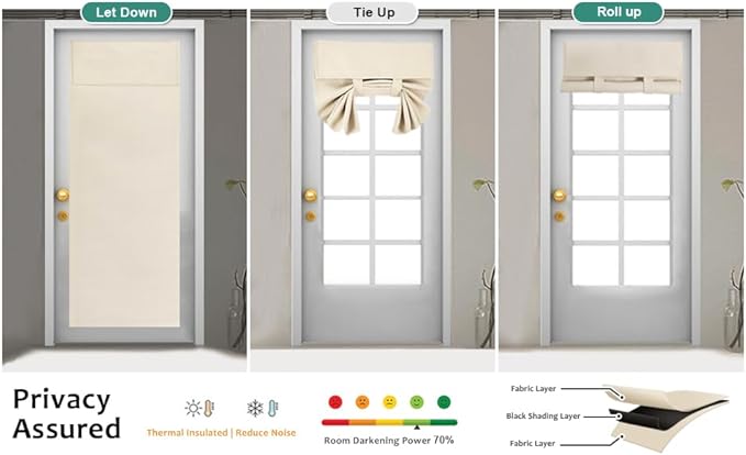WdFour French Door Curtain - Blackout Thermal Insulated Door & Window Cover for Front/Side Doors - Noise Reducing & Energy Saving - Oatmeal, 34x70 Inches, 1 Panel