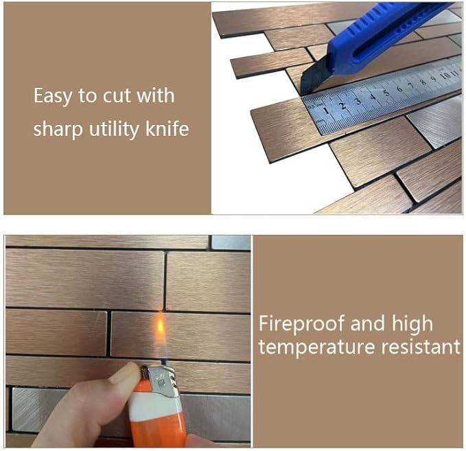 WEIMEISC 10 Sheets Peel and Stick Backsplash Tile for Kitchen, Self-Adhesive Mosaic Tile, Stick on Bathroom Vanities，Fireplace Décor, Laundry Table (Brushed Bronze+Frosted Silver)