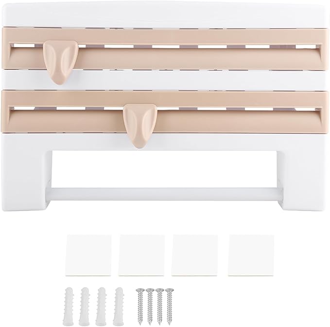 Kitchen Tool Cling Film Cut Wall Mount Storage Rack, Elegant and Convenient Paper Towel Holder for Modern Kitchen, Suitable for Foil Film Storage (Khaki)
