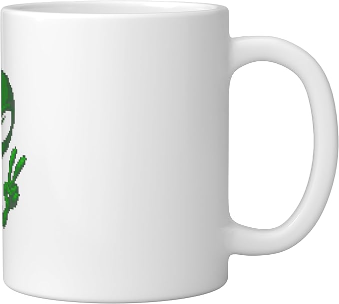 Art Alien Peace Sign UFO Ceramic Mug, White