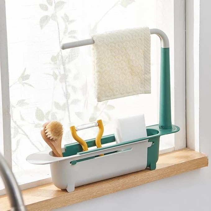 Kitchen Sink Storage Rack Telescopic Drain Basket rag Finishing Rack Household dishwashing rag Storage Rack (Color : Gray, Size : 32 * 27cm) (Gray 32 * 27cm)