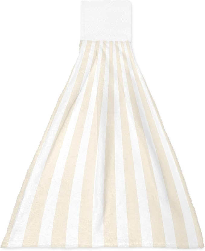 Alandar Home Kitchen Tie Towel Set of 1, Minimalist Abstract Stripe Art Absorbent Soft Hand Towels for Bathroom Hanging Towels, Modern Cream and White Line Fast Drying Cleaning Cloth with Loop