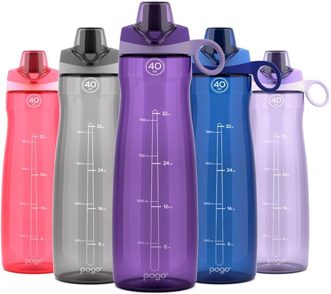 Pogo Plastic Water Bottle with Chug Lid and Carry Handle, Reusable, BPA Free, Dishwasher Safe, Perfect for Travel, School, Outdoors, and Gym | 18oz, 32oz, 40oz, 64oz