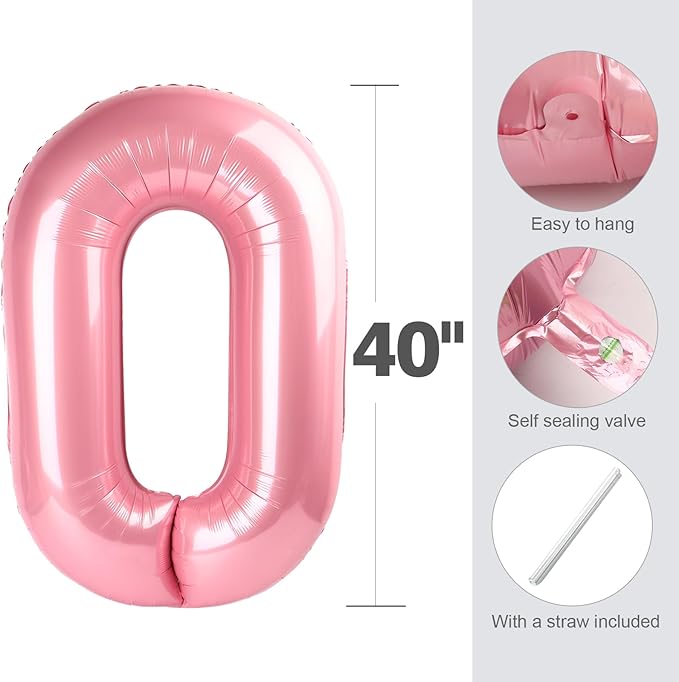 40 Inch Numbers 3 Balloon, Three Pearl Pink Happy Birthday Balloons for Girls Boys Babies, Number Balloons 3rd for 3 13 23 30 Wedding Bridal Shower Anniversaries Party