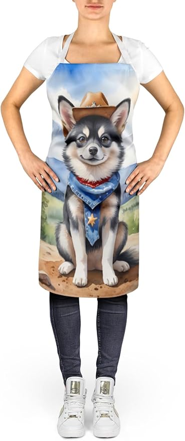 Caroline's Treasures Alaskan Klee Kai Cowboy Welcome Apron Cooking Kitchen Server Baking Crafts Gardening for Adult Women Men, Unisex, Large, Multicolor