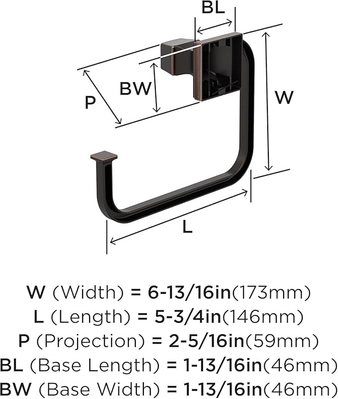 Amerock BH36022ORB | Oil Rubbed Bronze Towel Ring | 5-3/4 in (146 mm) Length Towel Holder | Mulholland | Hand Towel Holder for Bathroom Wall | Small Kitchen | Bath Accessories