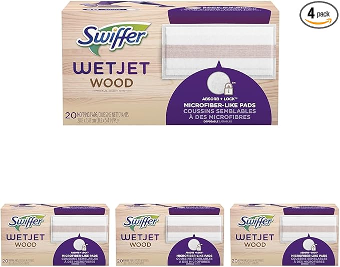 Swiffer WetJet Mops for Floor Cleaning, Hardwood Floor Cleaner Spray Mop Pad Refill, 20 Count (Pack of 4)