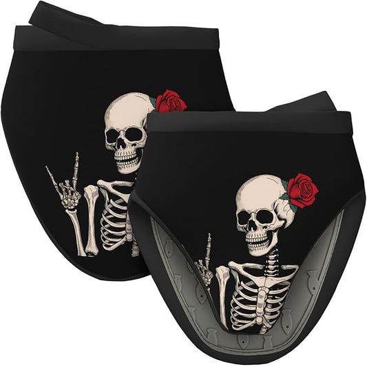 2 Pcs Mini Silicone Oven Mitts Skull Red Rose Floral Heat Resistant Grilling Gloves with Hanging Loop, Valentine's Day Short Kitchen Mittens for Cooking Baking BBQ