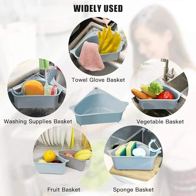 Kitchen Sink Drain Basket Storage Dish Rack Organizer Sink Shelf Soap Sponge Drain Rack Vegetables Fruit Drain Rack (Black, MIN 1 Quantity)