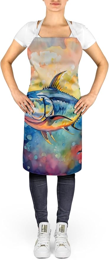 Caroline's Treasures Yellowfin Tuna Apron Cooking Kitchen Server Baking Crafts Gardening for Adult Women Men, Unisex, Large, Multicolor