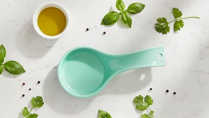 Reston Lloyd Kitchen Counter Utensil Spoon Rest, Ladles, Spaghetti Forks, & Spatulas, Durable BPA-Free Plastic – Dishwasher Safe, Décor, Space Saving Hanging Hole on Handle, Aqua