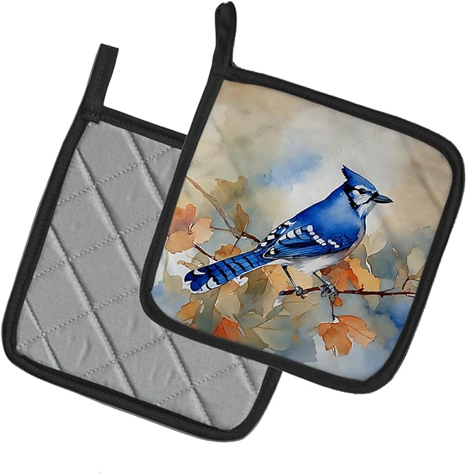 Caroline's Treasures Blue Jay Pair of Pot Holders Kitchen Heat Resistant Pot Holders Sets Oven Hot Pads for Cooking Baking BBQ, 7 1/2 x 7 1/2