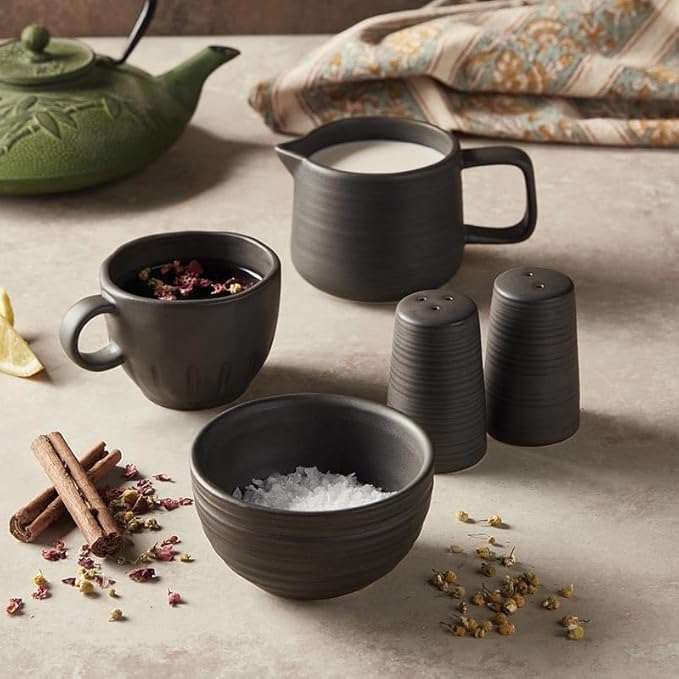 47th & Main Stoneware Tea Cup Stoneware Mug with Handle, 4.5" L x 3.25" W x 2.5" H, Black