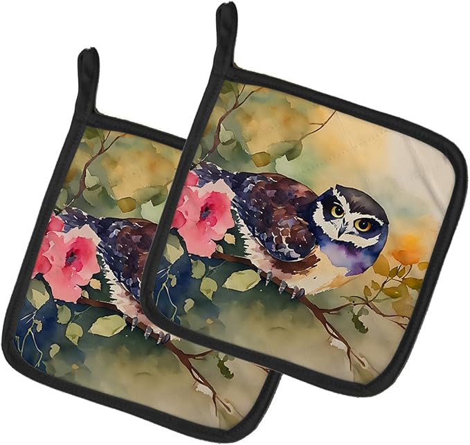 Caroline's Treasures Spectacled Owl Pair of Pot Holders Kitchen Heat Resistant Pot Holders Sets Oven Hot Pads for Cooking Baking BBQ, 7 1/2 x 7 1/2