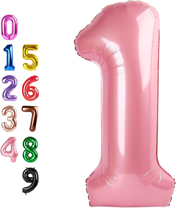 Balloons One Number for First Birthday, Balloon Numbers 40 Inch, Pearl Pink for Baby Shower, Big Baloon for 1 11 12 13 16 18 21 Birthday Wedding Anniversaries Party