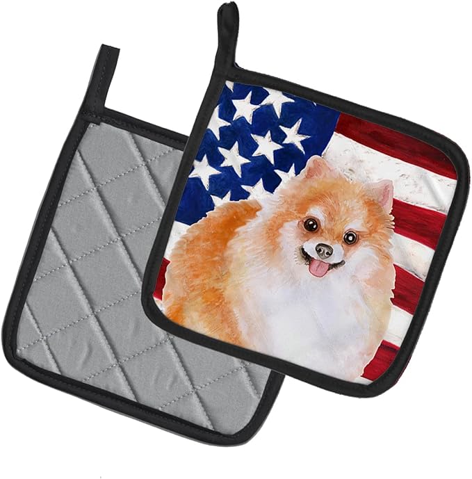 Caroline's Treasures BB9716PTHD Pomeranian #2 Patriotic Pair of Pot Holders Kitchen Heat Resistant Pot Holders Sets Oven Hot Pads for Cooking Baking BBQ, 7 1/2 x 7 1/2