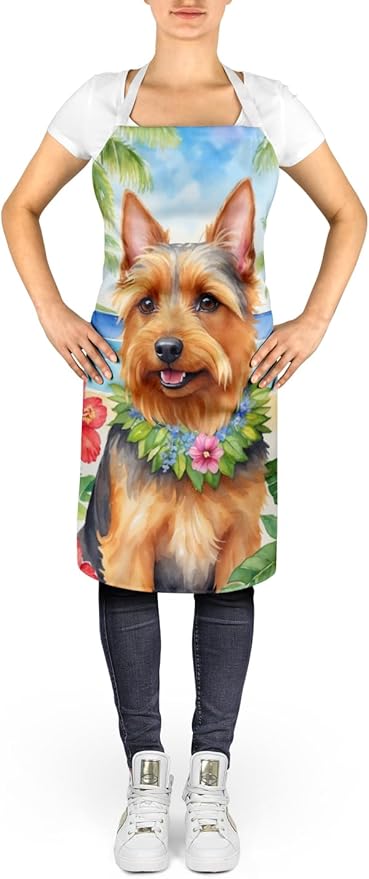 Caroline's Treasures Australian Terrier Luau Apron Cooking Kitchen Server Baking Crafts Gardening for Adult Women Men, Unisex, Large, Multicolor
