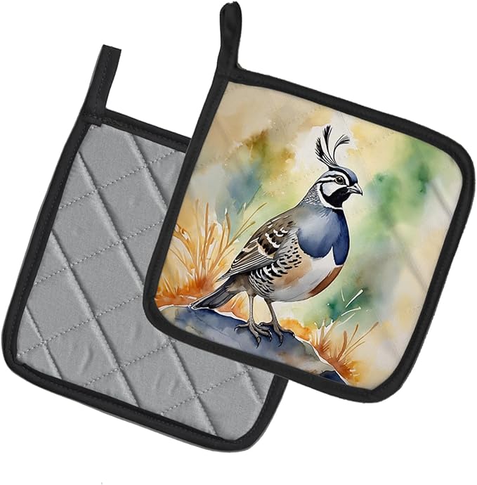 Caroline's Treasures California Quail Pair of Pot Holders Kitchen Heat Resistant Pot Holders Sets Oven Hot Pads for Cooking Baking BBQ, 7 1/2 x 7 1/2