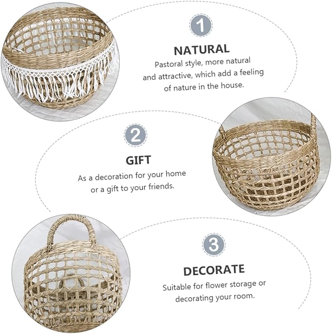 Holibanna Storage Baskets Decorative Straw Basket Multi-functional Storage Boxes for Organizing Flowers Toiletries