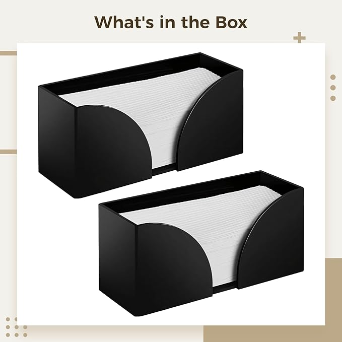 2 Pcs Black Acrylic Paper Towel Dispensers for Countertops, Paper Towel Organizers for Kitchen & Office