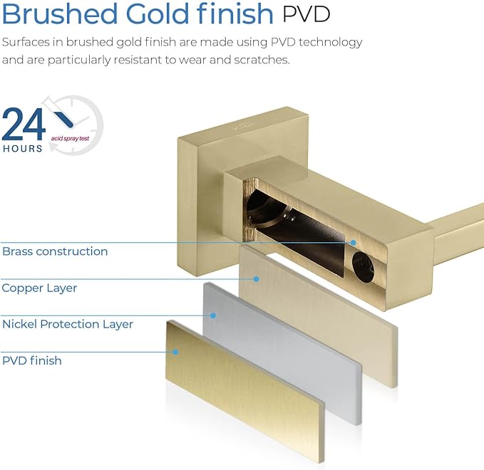 KIBI Cube 10 Inch Hand Towel Bar | Solid Brass Wall Mounted Bathroom Towel Holder for Small Spaces | Modern & Durable Design | Rust-Resistant Finish (Brushed Gold, KBA1503)