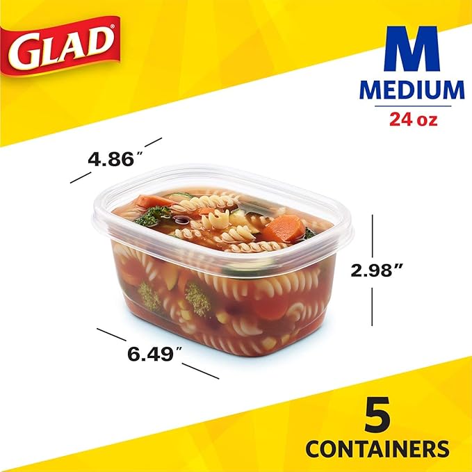 Glad Food Storage Containers - Soup and Salad Container - 24 Ounce - 5 Containers