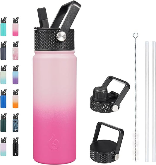BJPKPK Insulated Water Bottles with Straw Lid, 22oz Cold & Hot Thermo, Stainless Steel Metal Water Bottle with 3 Lids, Reusable Thermo, Cups, Mugs for Daily Use-Cherry
