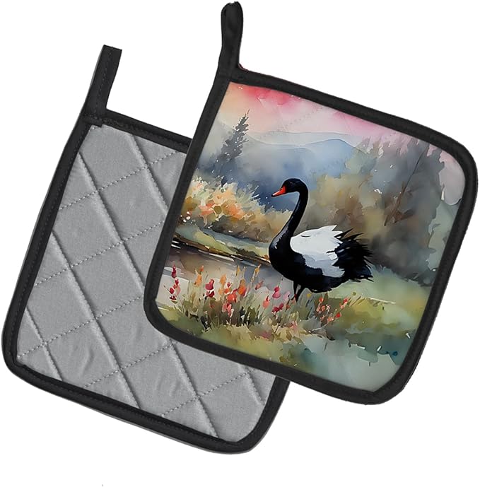 Caroline's Treasures Black Swan Pair of Pot Holders Kitchen Heat Resistant Pot Holders Sets Oven Hot Pads for Cooking Baking BBQ, 7 1/2 x 7 1/2