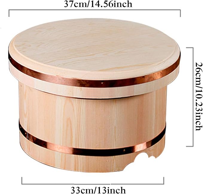Sushi Rice Bowl with Lid Japanese Traditiol Wooden Hangiri Sushi Oke Sushi Rice Mixing Tub for Sushi Restaurant Kitchen 27x21.5x31cm (33x26x37cm)