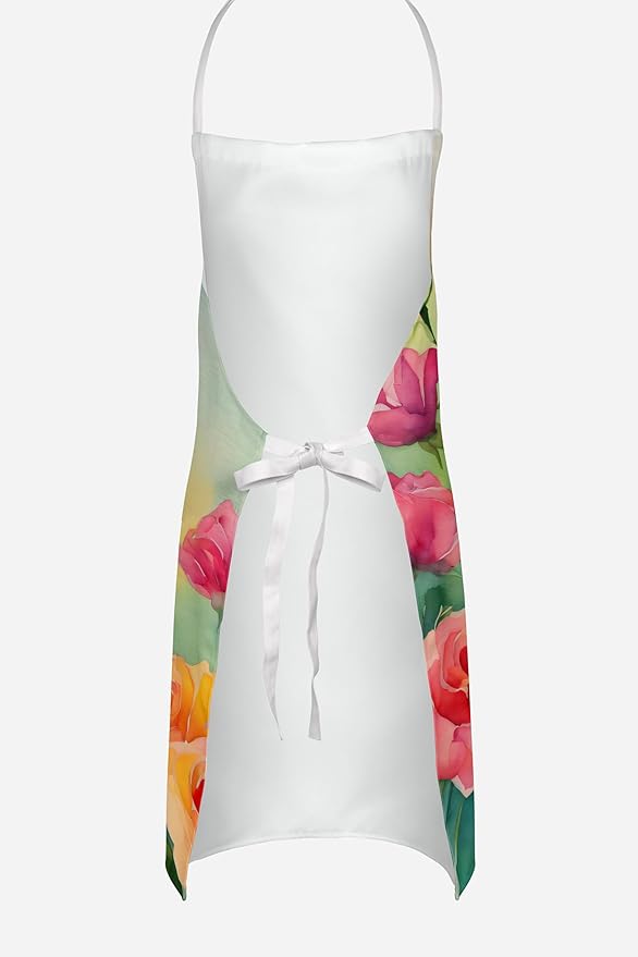 Caroline's Treasures Roses in Watercolor Apron Cooking Kitchen Server Baking Crafts Gardening for Adult Women Men, Unisex, Large, Multicolor