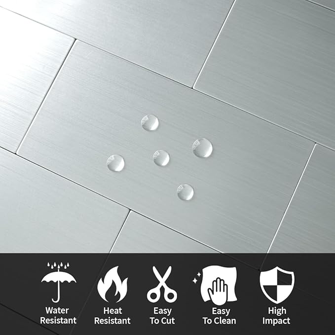 AULIGET 3" x 6" Metal Subway Tile Peel and Stick Backsplash, Stainless Steel Stick on Wall Tiles for Backsplash Kitchen, Bathroom, Laundry Room, Camper, Fireplace, Pack of 100