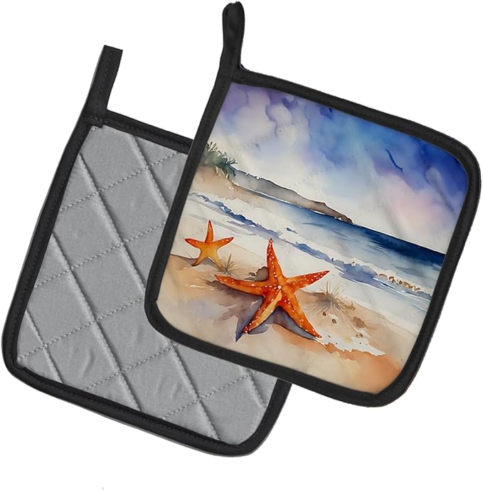 Caroline's Treasures Starfish Pair of Pot Holders Kitchen Heat Resistant Pot Holders Sets Oven Hot Pads for Cooking Baking BBQ, 7 1/2 x 7 1/2